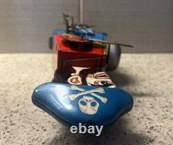 Yone 1960's Tin Litho Wind-Up Pirate. Goes Forward, Bell Rings, And Turns. OBO