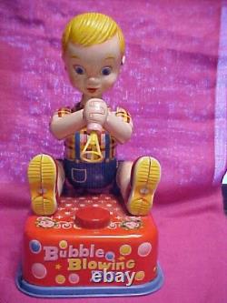 Yonezawa Michanical Wind-up Bubble Blower Boy Tin Litho Marusan Japan Toy No Box