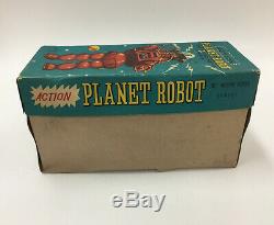 Yoshiya KO Japan Action Planet Robot tin wind-up BLUE vintage 1960's sparky toy