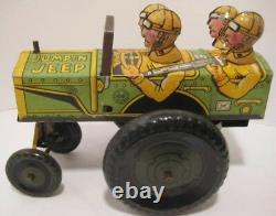 Zany Antique Tin Wind Up Toy Jumpin Jeep 5 1/2 Marx 1940 Works Well